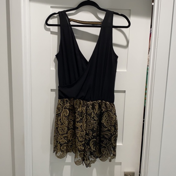 Sexy romper for women black with gold lace shorts - Picture 2 of 5